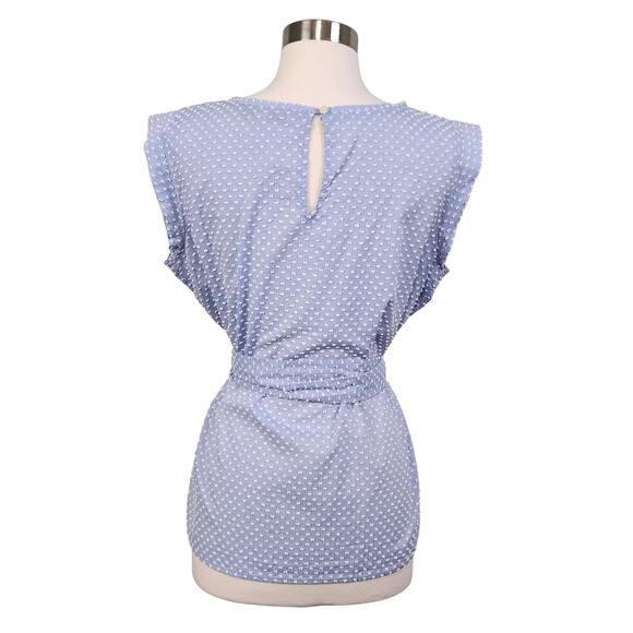 LOFT Womens Swiss Dot Tie Waist Blouse Size Medium Blue White Cotton Lagenlook - Picture 4 of 9
